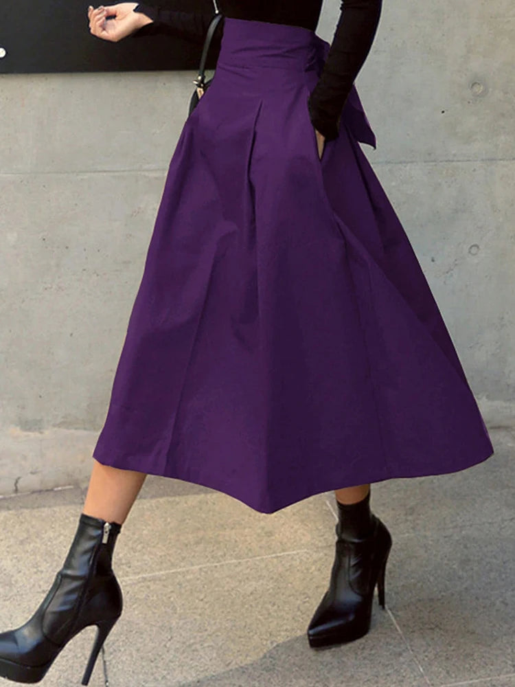Stylish Solid A-line Skirts for Women Preppy School Style High Elastic.