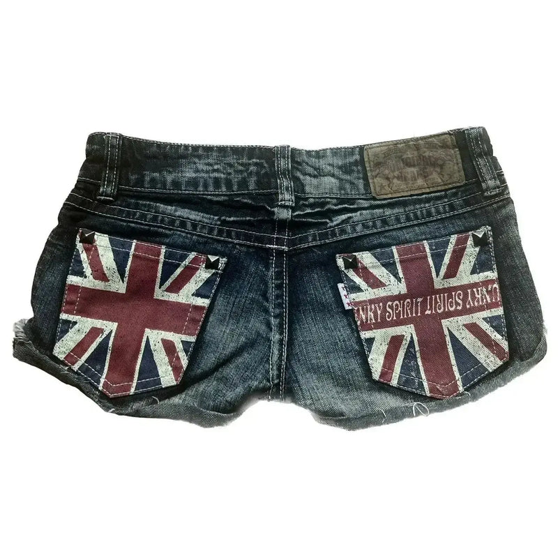 American dark blue high waist denim shorts suit women's.
