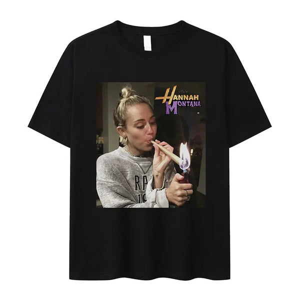 Miley Cyrus Funny Smoking T Shirt Hannah Montana Aesthetic Vintage T-shirt Men Women.