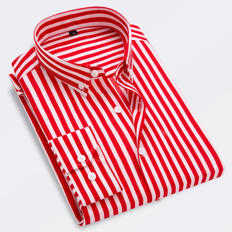 Men's Striped Shirt Solid Casual Long Sleeve Slim Fit Korean Edition Business.