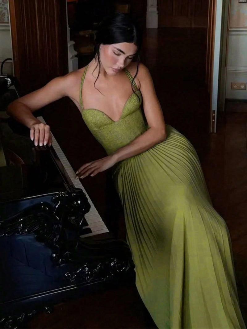 Fashion Sexy Elegant Halter Maxi Long Bodycon Dress Summer Green.