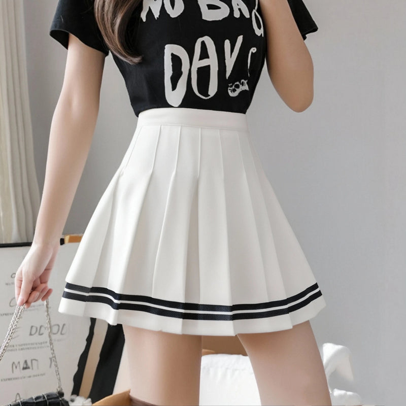 Fashion Preppy Style Pleated Skirts Women Spring Summer.