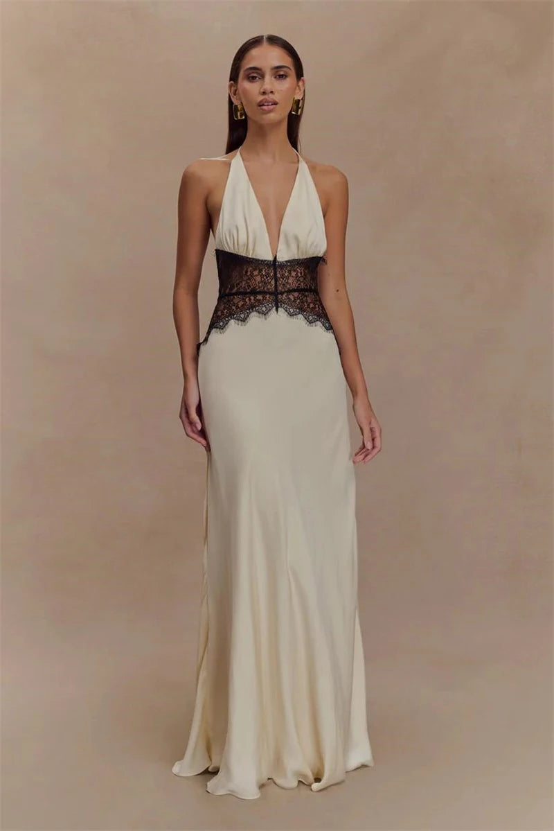 Mozision Summer Backless Sexy Maxi Dress Women Gown Patchwork.