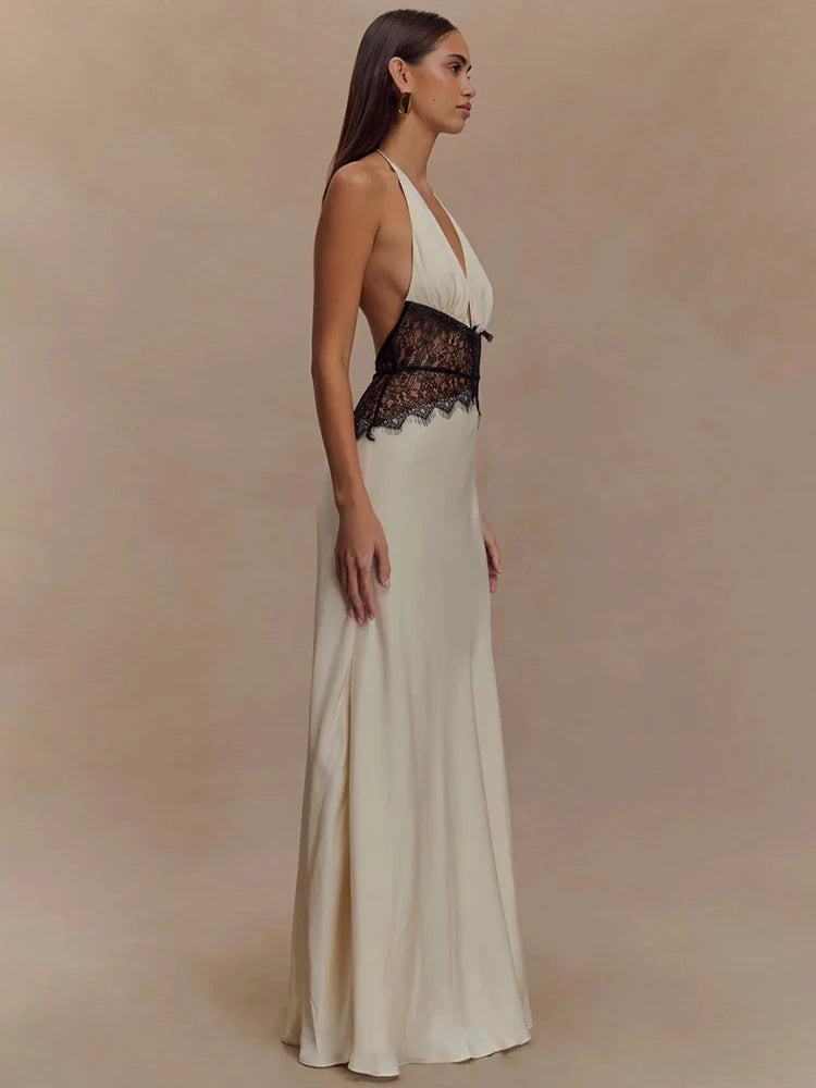 Mozision Summer Backless Sexy Maxi Dress Women Gown Patchwork.