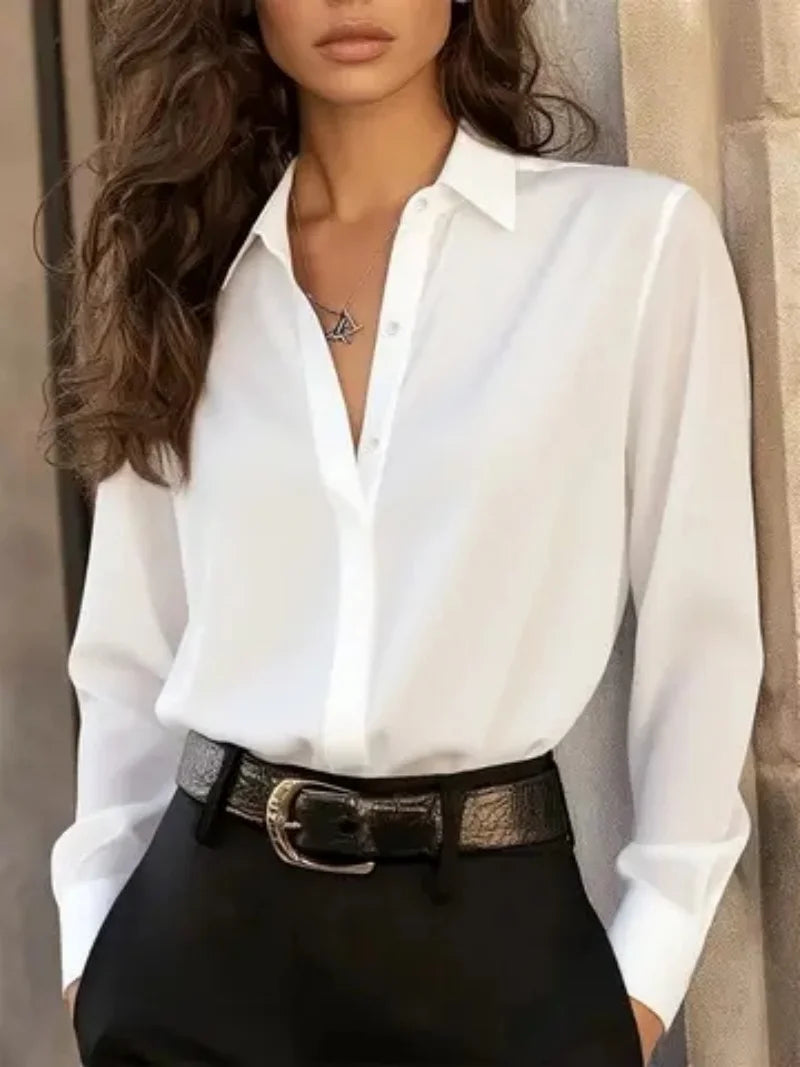 Women's  Long Sleeve Button Down Blouse - Elegant Office Chic Top.