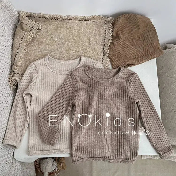 Kids Girls 2PCS Pajamas Set Cotton Round Collar Ribbed.