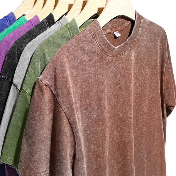 Couple Washed Retro 350g Heavy Duty Cotton Short Sleeved T-shirts.