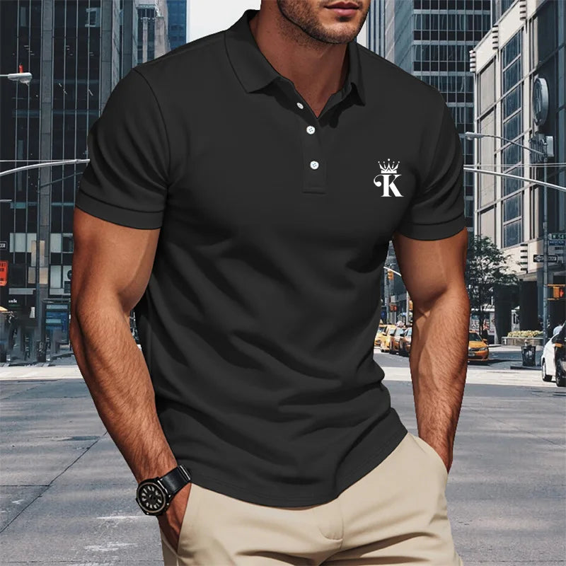 Men's polo shirt men's lapel business office solid color short sleeved T-shirt.
