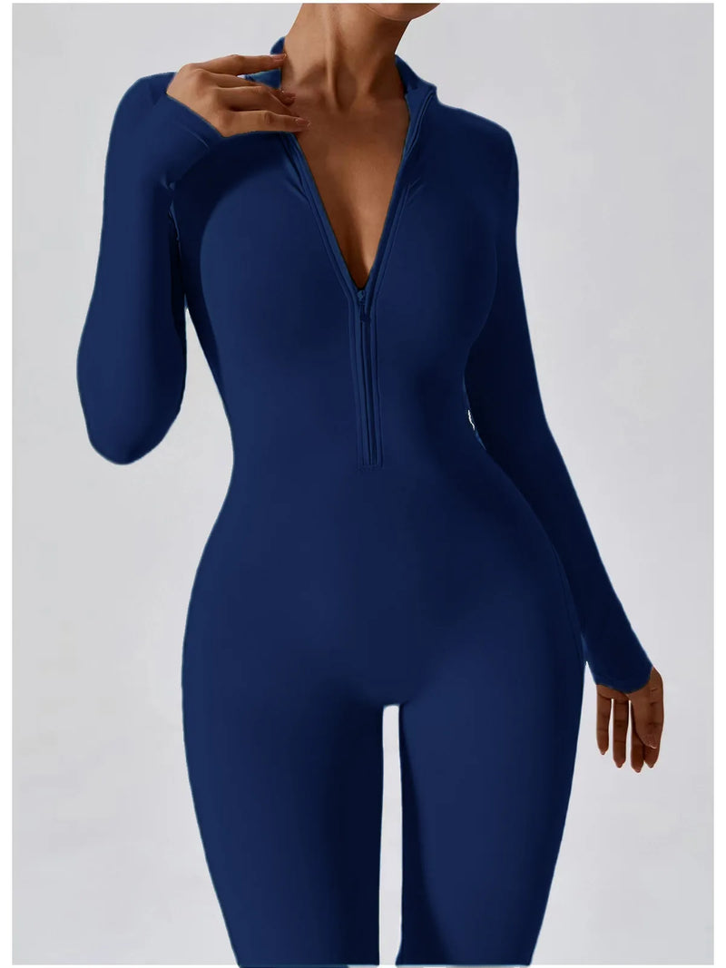 Yoga Boilersuit Long Sleeved Women's Sportswear Gym Zipper Jumpsuits.