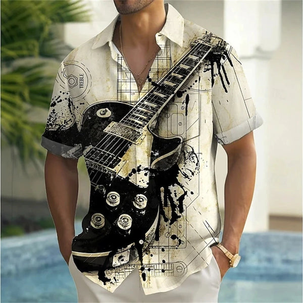 Summer Musical Instrument 3D Print Shirts Men Fashion Shirt Casual Vintage.
