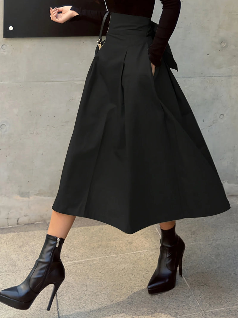 Stylish Solid A-line Skirts for Women Preppy School Style High Elastic.
