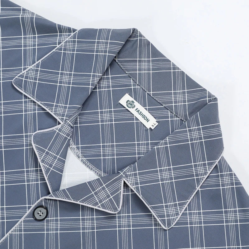 Men's Pajamas Spring Fall and Winter Plaid Printed Long-Sleeved.