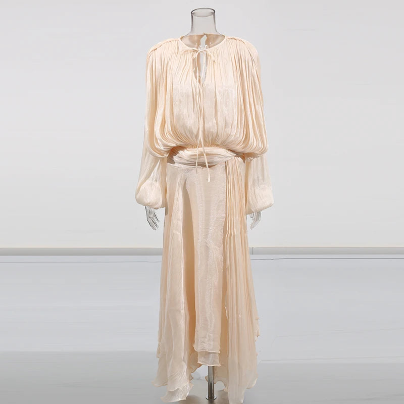 Solid Loose Spliced Folds Elegant Dresses for Women.