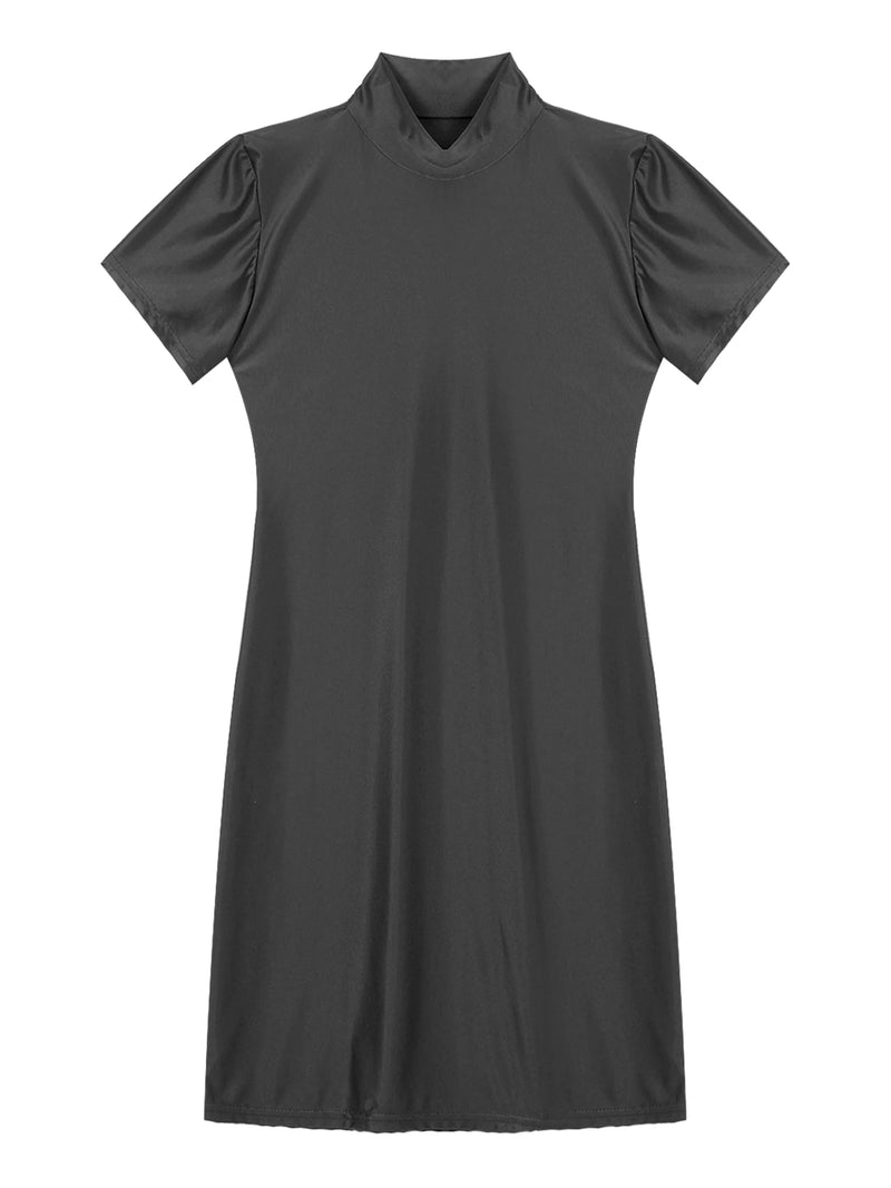 Women’s Oil Glossy Tights Mini Dress Sexy Party Clubwear.