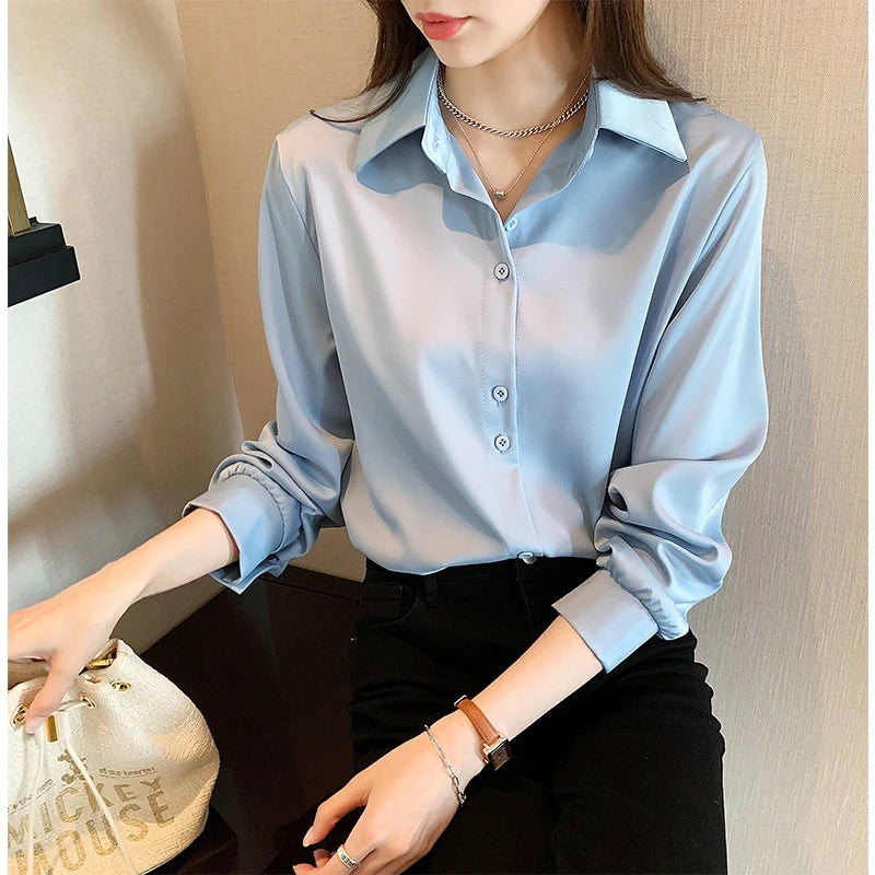 Spring Autumn Casual Chiffon Shirt Women Office Lady Shirts Fashion.