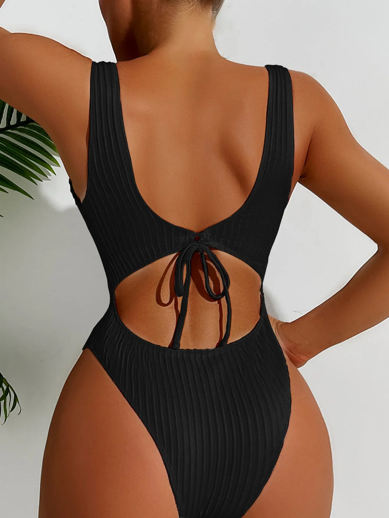 Women's Solid Color One Piece Swimsuit Summer Beach.