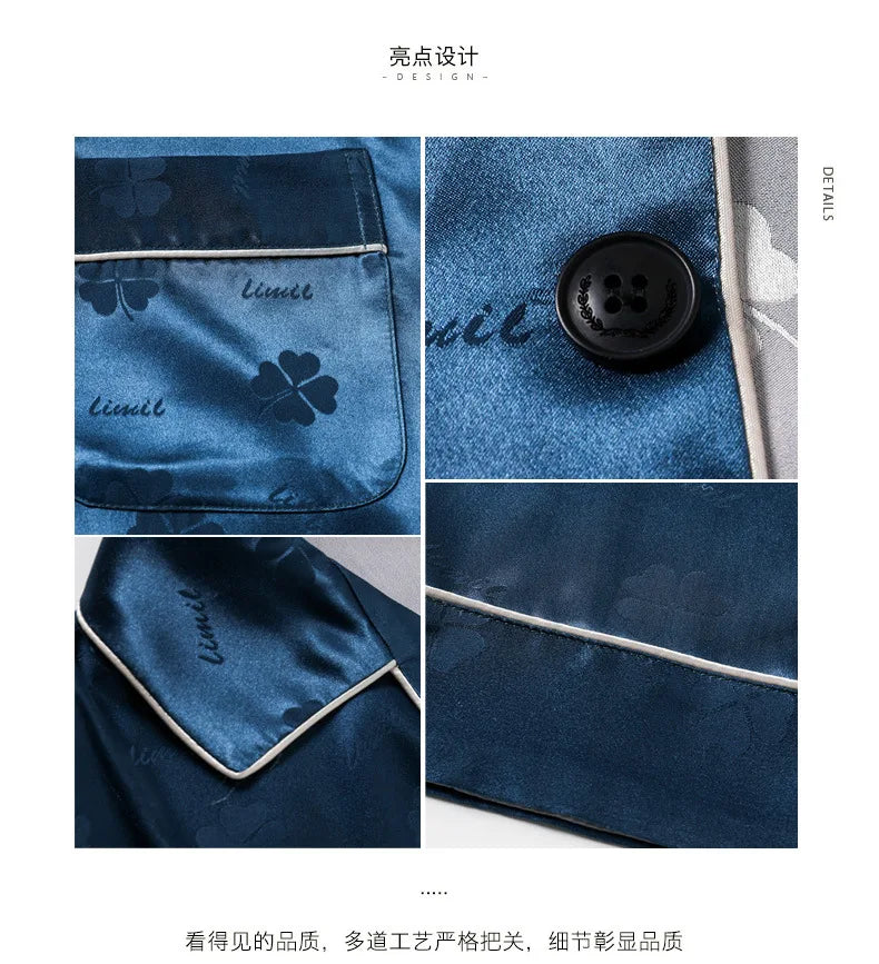 Men Ice Silk Pajamas Suit Summer Plus Size.