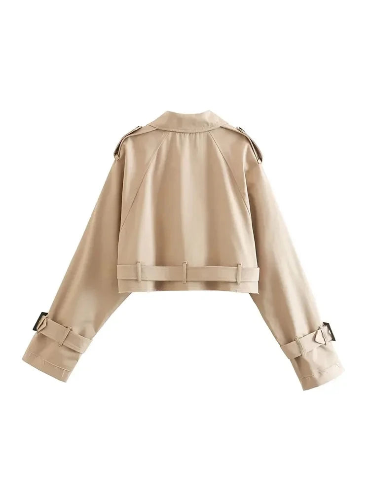 Jacket Women Vintage Streetwear Double Breasted Long Sleeve Top.