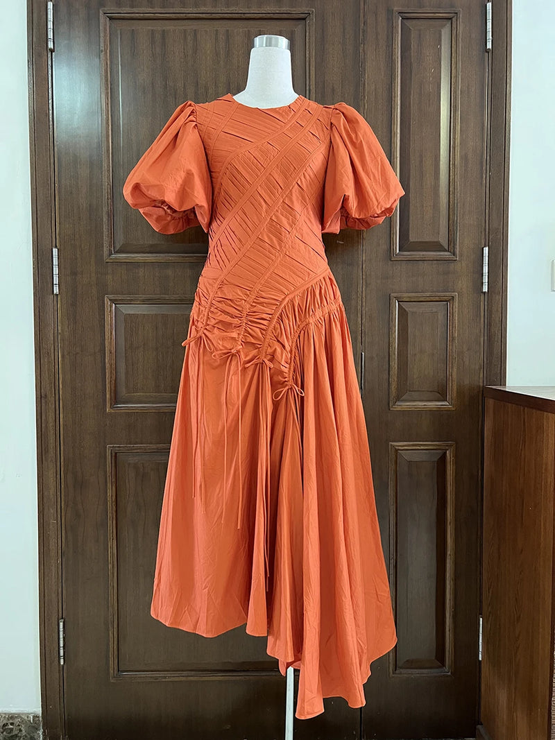 Solid Spliced Folds Irregular Long Dresses for Women.