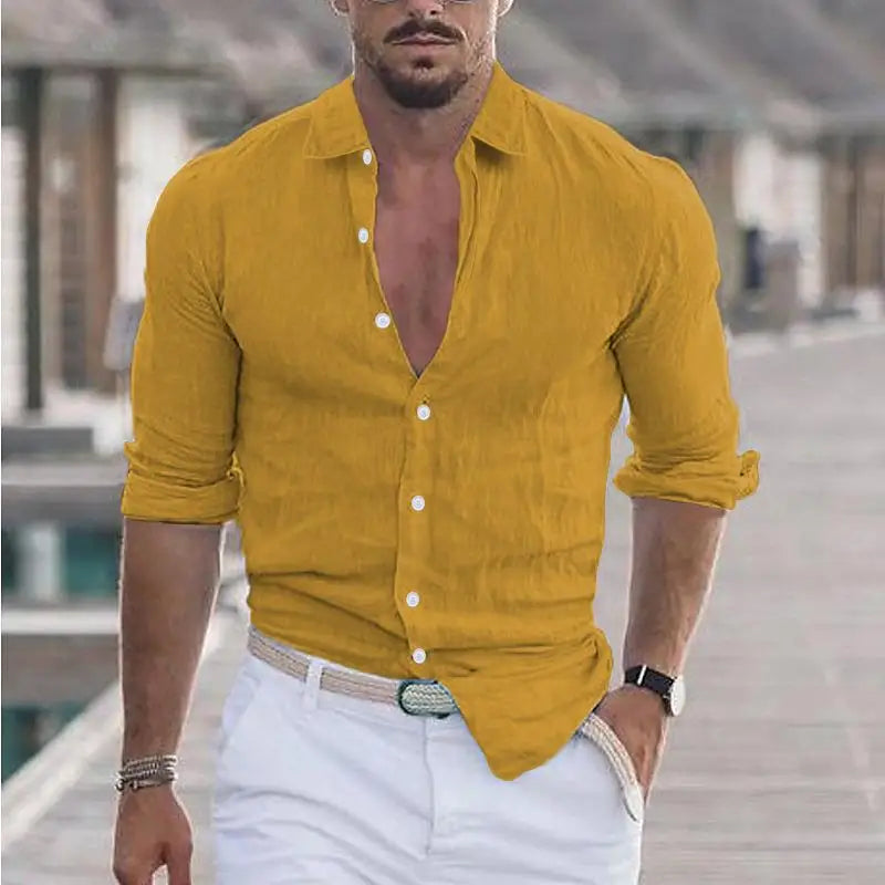 Men Cotton Linen Button Loose Blouse Shirts Spring Summer.