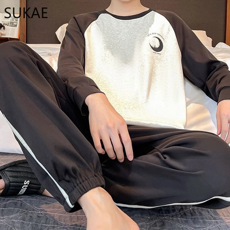 Sporty Pajama Set for Men Autumn Winter New Soft Cotton Pijama.