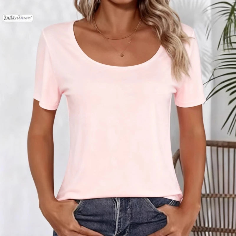 1pcs Women's T-shirt Girl Solid Basic Fashionable Sexy Tee Lady Short Sleeve.