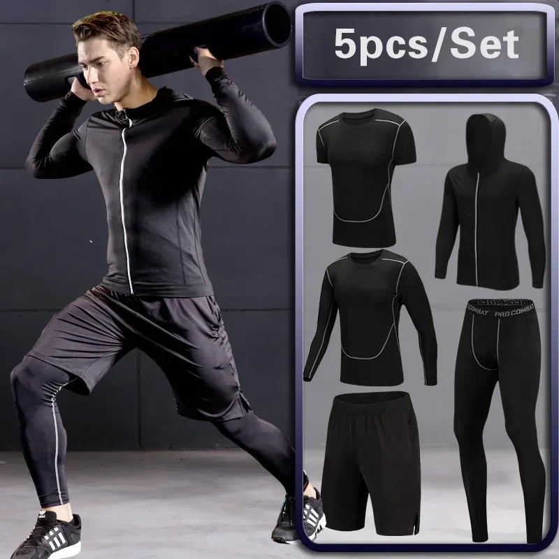 Men's Gym Training Fitness Sportswear Tights Slim Clothes Running Workout.