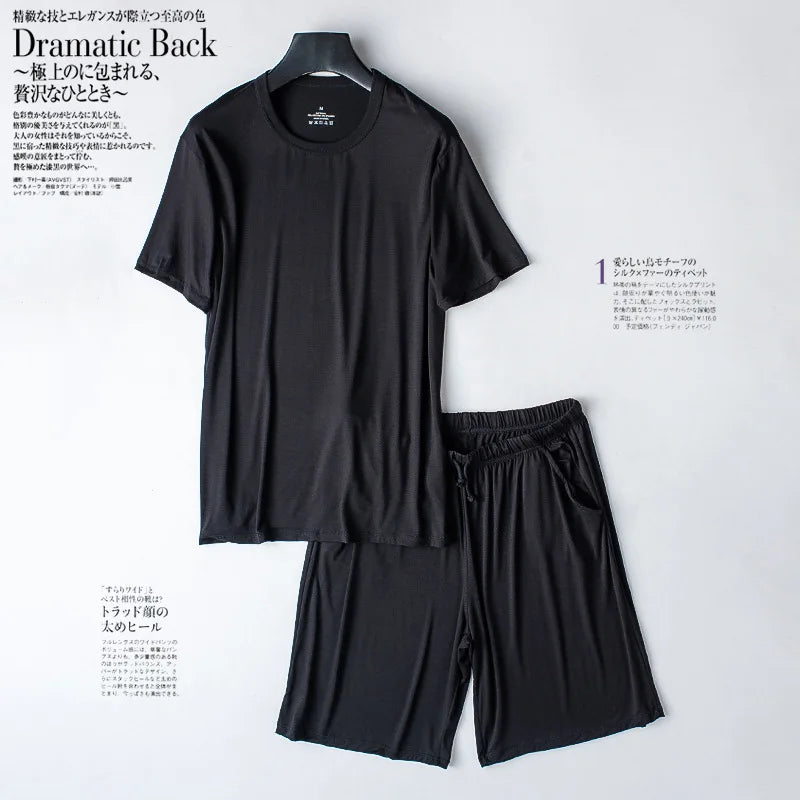 Modal Cotton Pajamas Suit Summer Men's Thin Loose Short-sleeved Shorts.