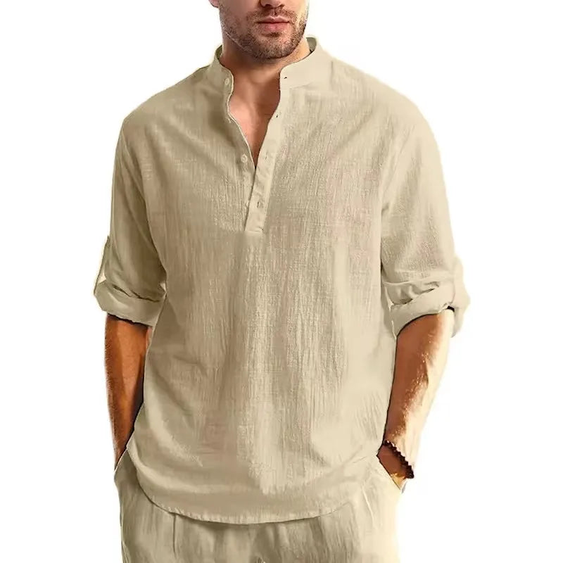 Long Sleeve Henley Shirt Men Cotton Lightweight T-Shirts.