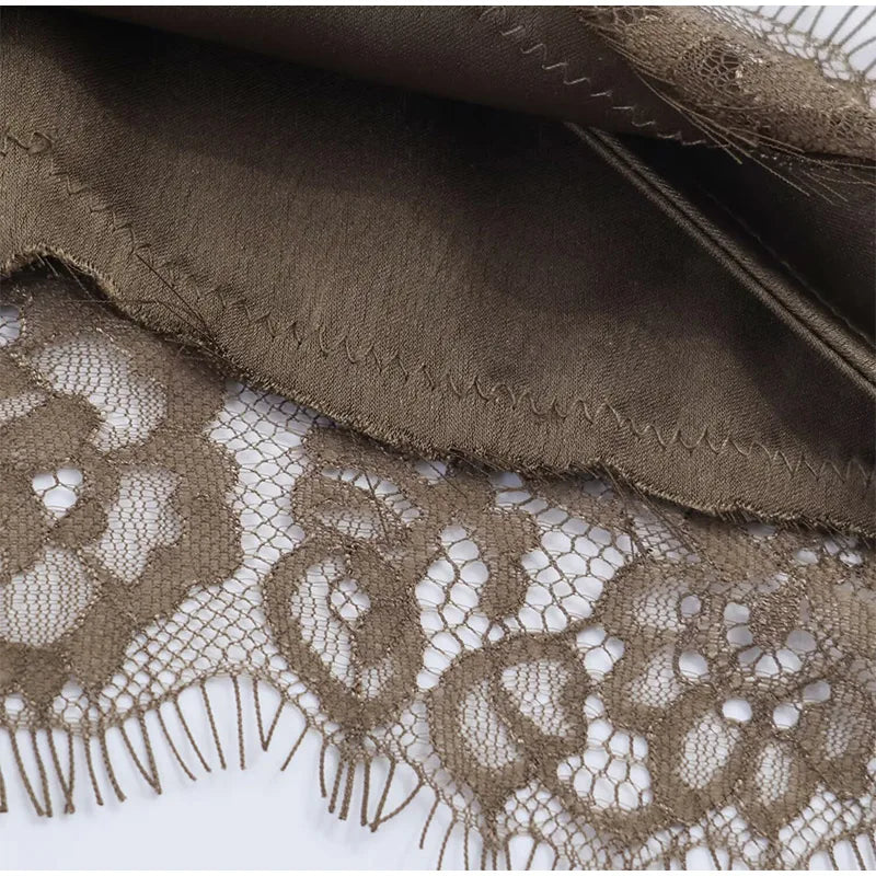 Lace Hollow Out Women Mini Dress Elegant Satin Scarf.