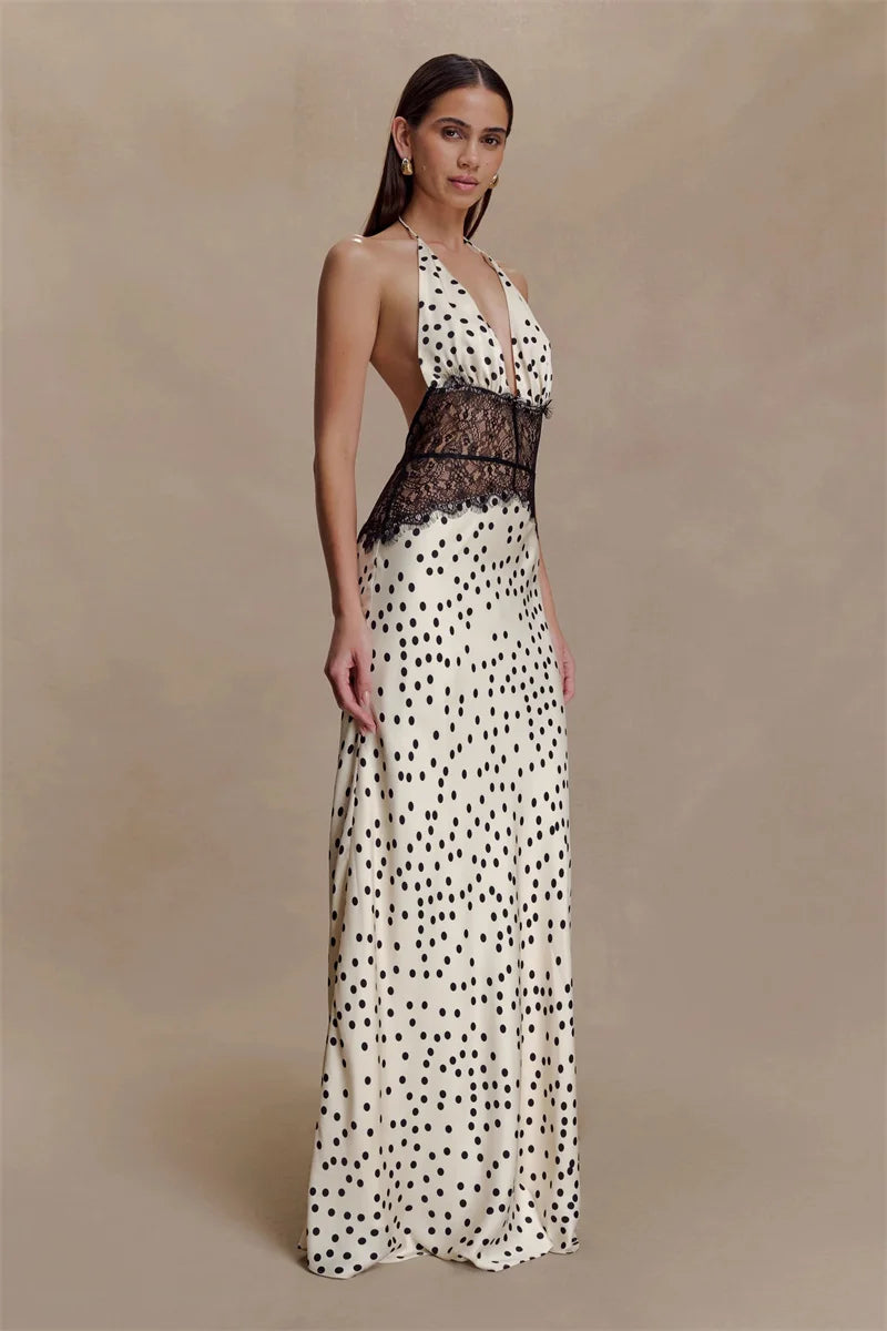 Women’s Mozision Polka Dot Backless Sexy Maxi Dress.