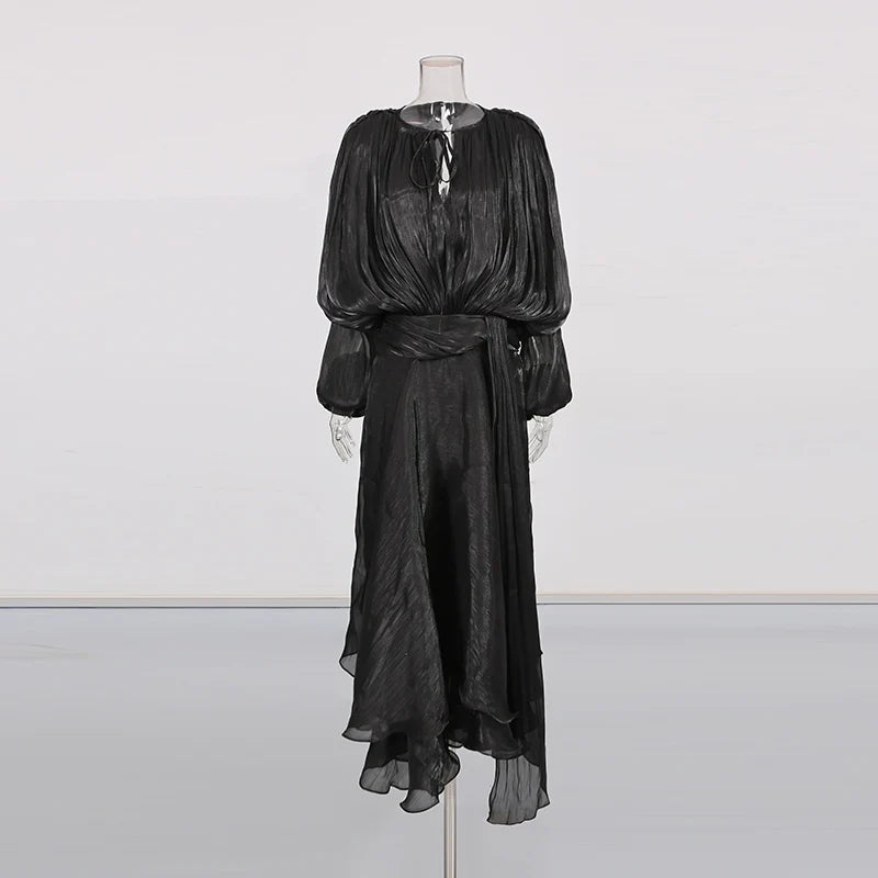 Solid Loose Spliced Folds Elegant Dresses for Women.