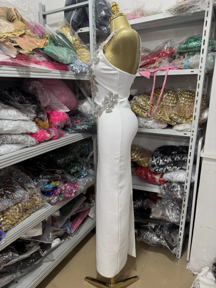 White Sexy One-Shoulder Women Dress.