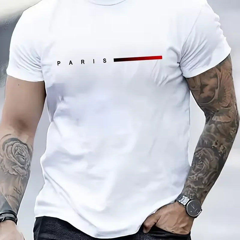 Men's Cotton Summer Loose PARIS Creative Letter Print Casual Slim.