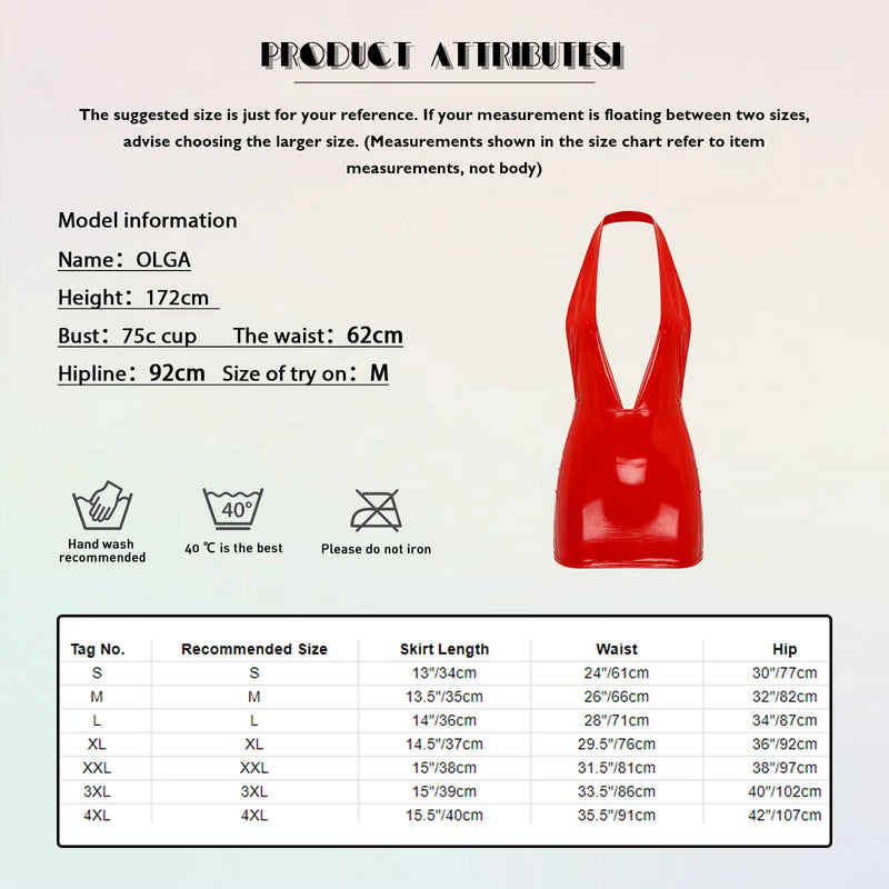 Women’s Skinny Latex Mini Skirt Mini Dress.