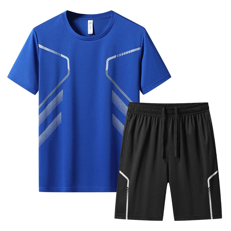 Men's Short Sleeve T-shirts Shorts 2 Piece Sets Summer Outdoor Run Training.