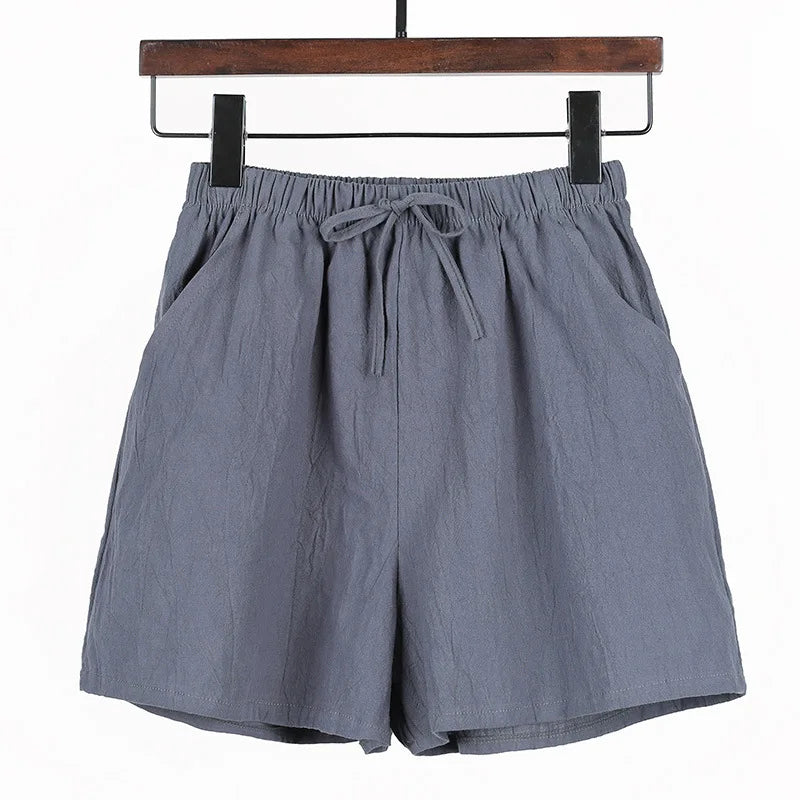 Women Summer Cotton Shorts Casual Solid Pockets Basic Shorts Elastic Waist.