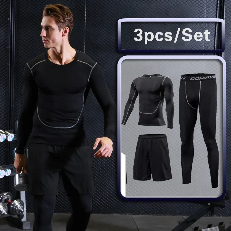 Men's Gym Training Fitness Sportswear Tights Slim Clothes Running Workout.