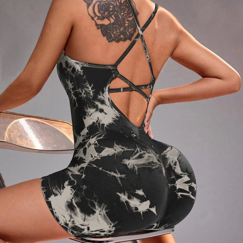 Tie Dye Yoga Bodysuit for Women - Seamless No Visible Panty Line Strappy.