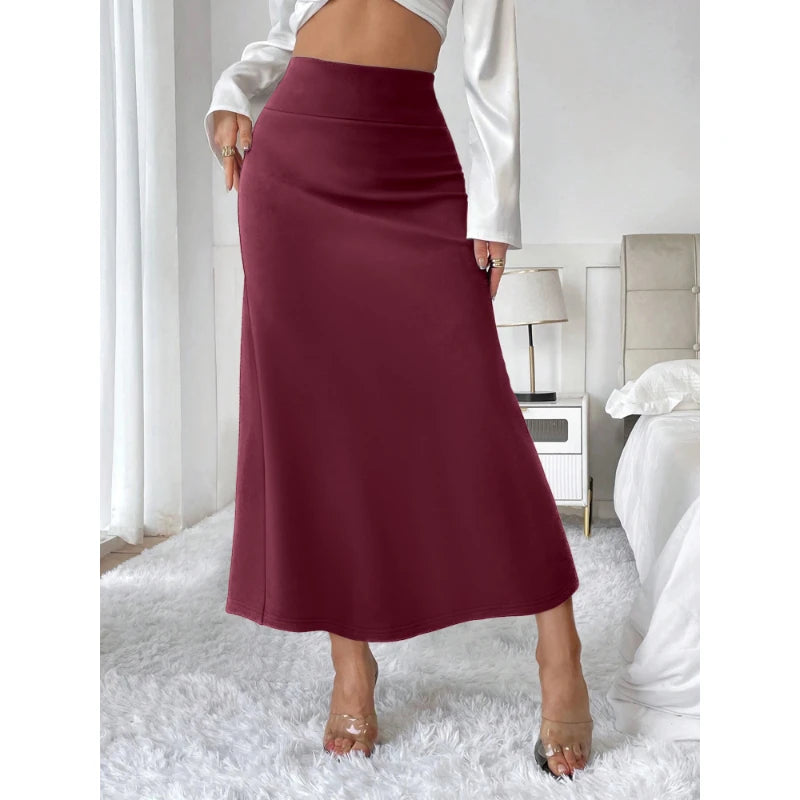 Female Long Skirt Workplace High Waist Straight Pure Colour Long Skirt.