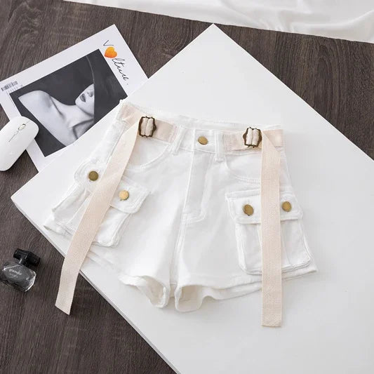Retro Army Green Work Wear Denim Shorts  Summer Cool Girl Chic.