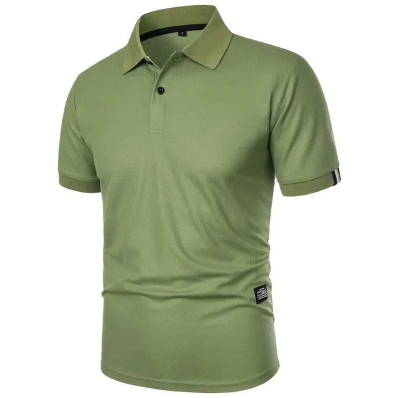 Solid Color Polo Shirt Men's Short Sleeve Button Tshirts Lapel Lightweight.