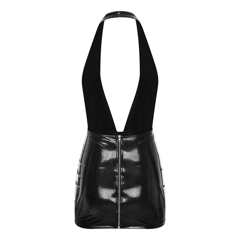 Women’s Skinny Latex Mini Skirt Mini Dress.