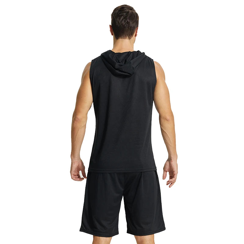 Mens Sports Tank Tops Sleeveless Hoodies for Men Set Athletic Shirt Active.