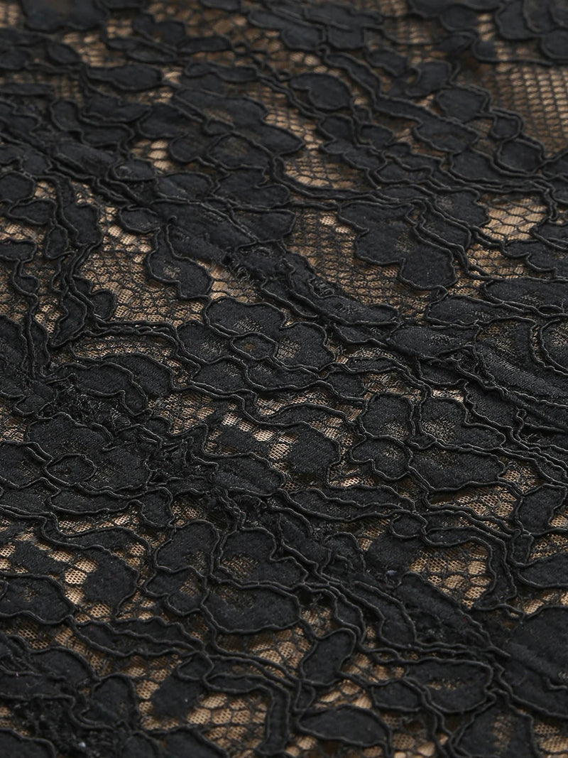 Black Lace Patwork Sleeveless Maxi Dress for Women.
