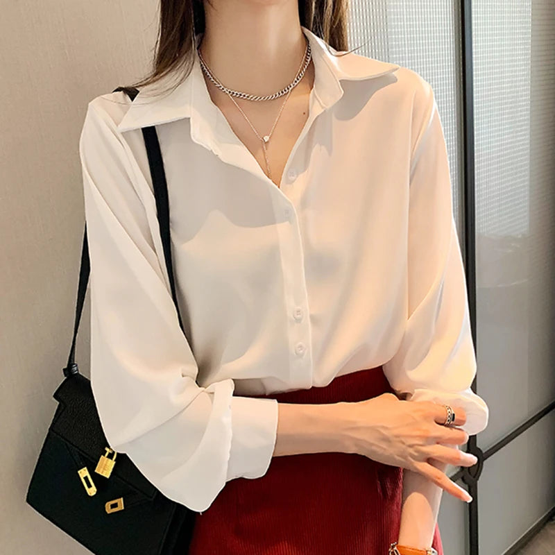 Spring Autumn Casual Chiffon Shirt Women Office Lady Shirts Fashion.