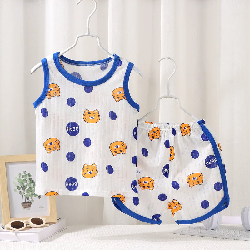 Kids Sleeveless Set Summer Cotton Girls' Shorts Pajamas Korean Style Boys.