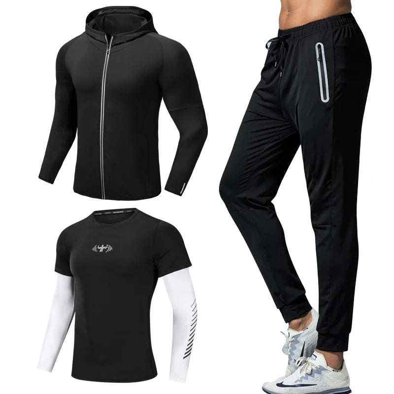 Quick Dry Men's Running Jacket Training Sportswear Set Gym Fitness.