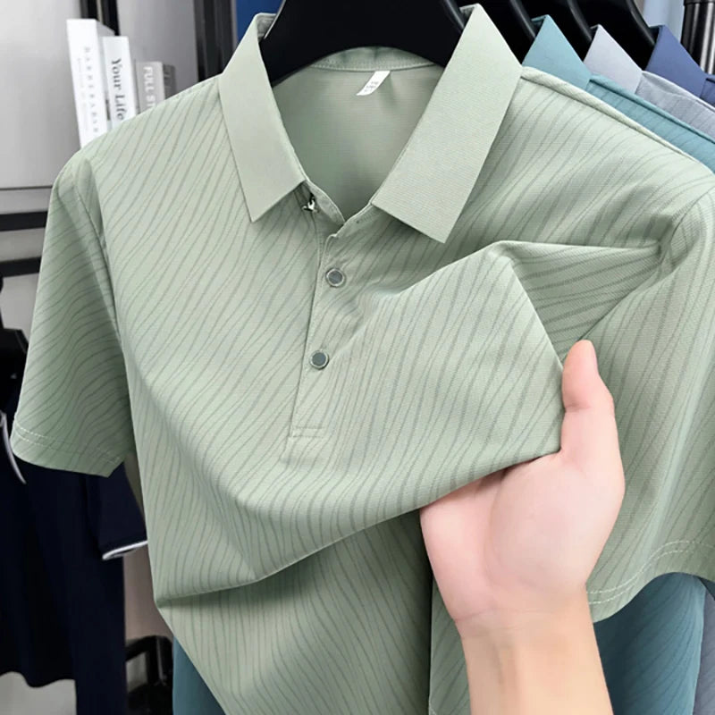 Summer Man Polo Shirts Luxury Short Sleeve Ice Silk Cool Soft.