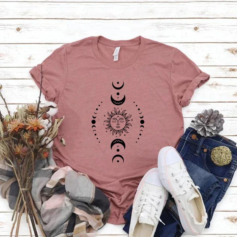 Sun and Moon Stars T-Shirt Celestial Tshirt Boho Sun Moon T-Shirts Women.